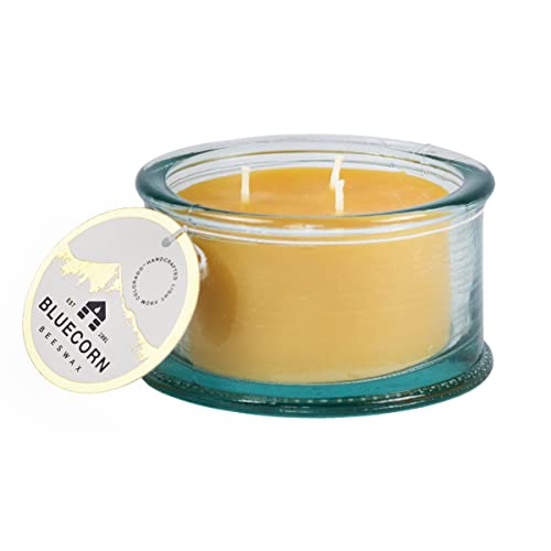3-Wick Unscented Bluecorn Beeswax Candle in Glass - 100% Pure Beeswax Candles Handmade in Colorado - Unscented