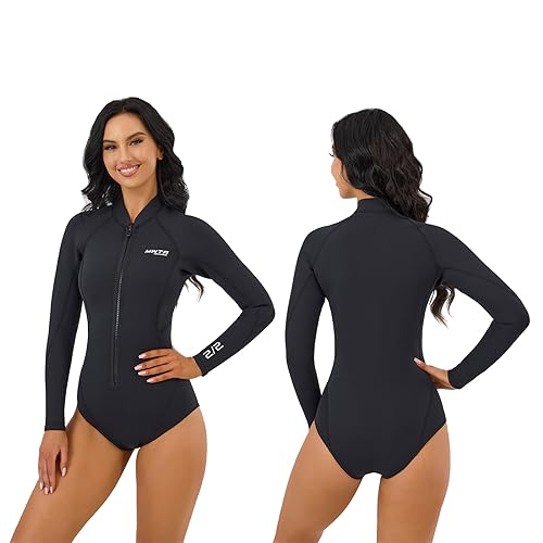 MWTA Wetsuit Women Shorty 2.0mm Neoprene Front Zipper for UV Protection Surfing Diving Snorkeling Kayaking - 2mm Women Front Zip Black - 2