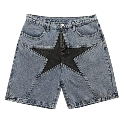 CUTEGAL Star Jorts for Men Denim Shorts Baggy Jorts Mid Rise Stretchy Patchwork Jeans Shorts Jorts Y2K - Small - A