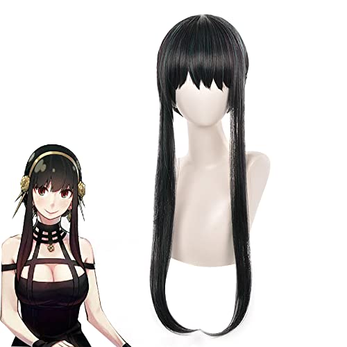 ZGNGLIZ Anime Yor Forger Cosplay Wig for Spy Family Cosplay Wigs Black Long Straight Hair with Free Wig Cap - Yor Forger