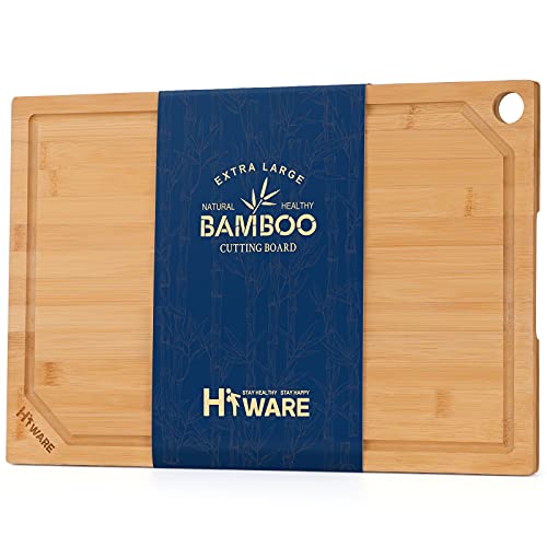 Hiware Extra Large Bamboo Cutting Board for Kitchen, Heavy Duty Wood Cutting Boards with Juice Groove, 100% Organic Bamboo, Pre Oiled, 18" x 12" - 18" x 12"