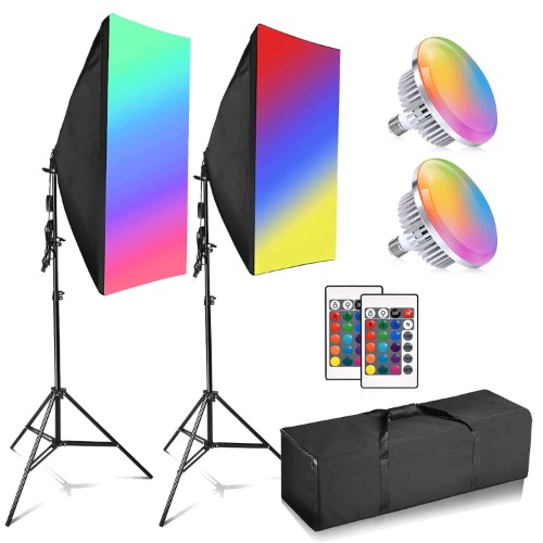 YISITONG WRGB LED Softbox Lighting Kit with 2.4G Remote Control 2x 150W 3200~6000K Dimmable LED Light Continuous Lighting Soft box for Photography Portrait Product Fashion Shooting