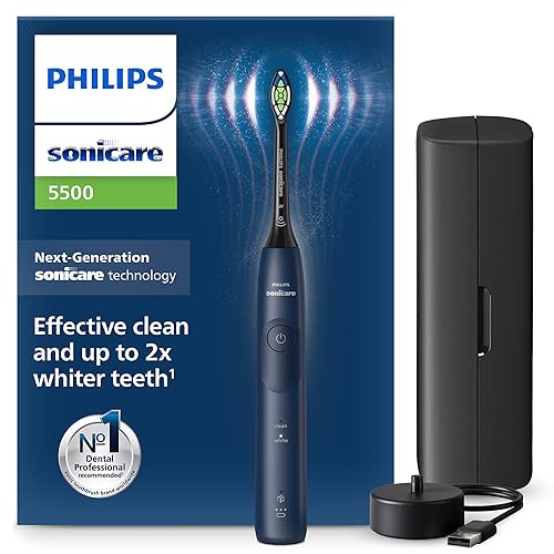 Philips Sonicare 5500 elektrische Zahnbürste, Schallzahnbürste mit 2 Putzmodi, Andruckkontrolle, EasyStart, SmarTimer und BrushPacer, Navy, Modell HX7113/01 - HX7113/01