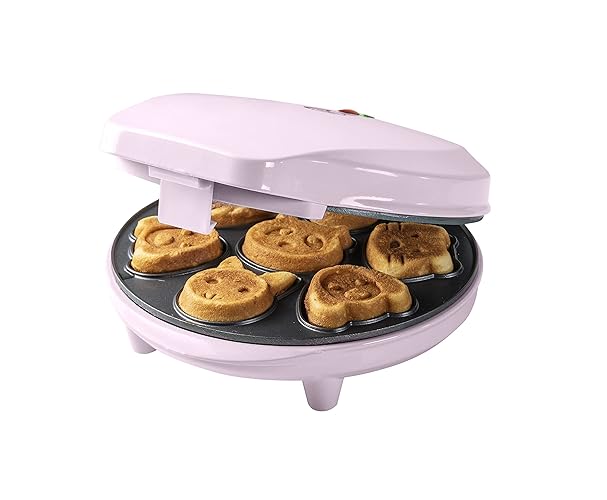 Bestron Waffeleisen für Mini-Cookies-Maker in Tiermotiven, Waffeleisen für Waffel-Kekse, mit Backampel & Antihaftbeschichtung, 700 Watt, Farbe: Rosa - Rosa