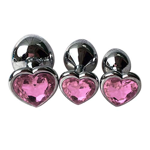 3Pcs Set Luxury Metal Butt Toys Heart Shaped Anal Trainer Jewel Butt Plug Kit S&M Adult Gay Anal Plugs Woman Men Sex Gifts Things for Beginners Couples Large/Medium/Small,Pink - Pink