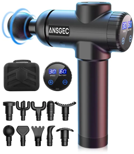 Massage Gun, ANSGEC Spier Massage Pistool, Draagbare Spier Massager voor verlichting van spierpijn, 30 Snelheden Optionele Modi, Stille, Anti schudden, Professioneel Percussie Massager met 10 Hoofden