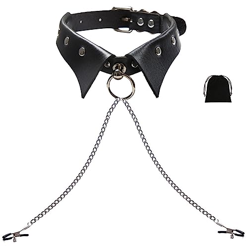 Nipple Clamps Necklaces with Chain for Women Sexy Nipple Ring with Necklaces Adjustable Nipple Noose Fake Nipple Ring Non Piercing Nipple Jewelry - Black-7