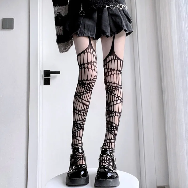 thigh high patterned garter tights