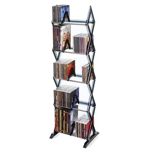 Atlantic Mitsu 5-Tier Portable Media Storage Rack – Protects & Organizes Prized Music, Movie & Video Games Collections, PN 64835195 in Smoke - Media Rack - Smoke