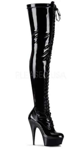 6 Inch Lace-up Platform Thigh High Boots, 6" Lace-up Stretch Pf Thigh Boot Side Zipper - Yandy.com