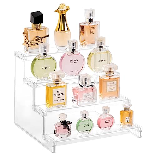 Lifewit 4 Tier Clear Display Risers Stand, Plastic Organizers for Figures, Cupcake, Perfume, Dessert, Desktop Display Stand for Organize and Decoration - 9inch,1 pack