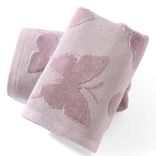 sense gnosis Lavender Hand Towel Full Embossed Velvet Butterfly Jacquard Pattern Super Soft 100% Cotton Highly Absorbent 2 PC Hand Towel Set for Bathroom Decorative 13x 29 Inch - B-purple - Butterfly
