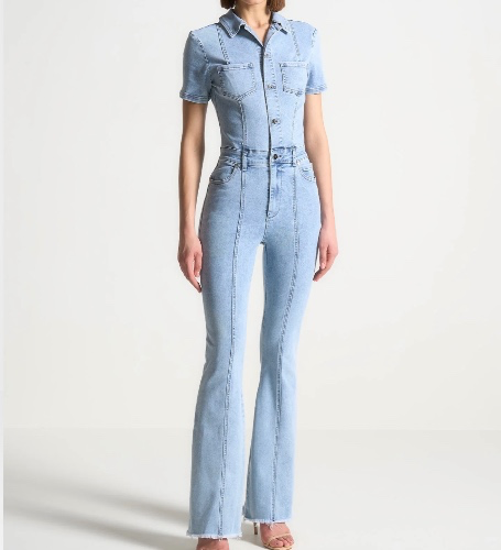 maniere de voir- Mini Flared Denim Jumpsuit
