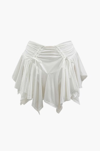 Ruched Drawstring Asymmetric Mini Skirt | WHITE / M