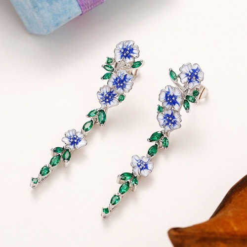 BLUE FLOWER CHAIN EARRINGS (PAIR) | Default Title