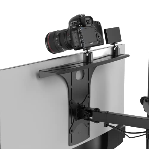 HumanCentric DSLR Monitor Mount – Monitor Shelf for Desk Camera Mount, Light Webcam and Microphone Camera Shelf for Monitor VESA Arm, Replace Clamp Tripods for Camera Desk Mount, Large - Large Shelf
