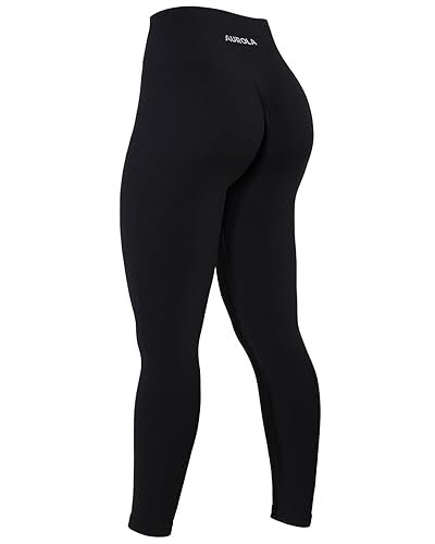 AUROLA Power Workout Leggings for Women Tummy Control Squat Proof Seamless Scrunch Active Pants - Black - X-Large