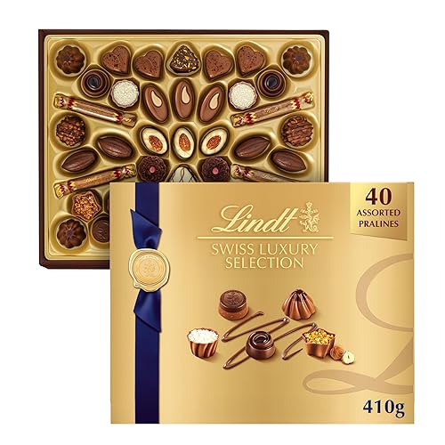 LINDT SWISS LUXURY SELECTION Praline Chocolate Gift Box, Assorted Chocolate Pralines, 410 Gram Gift Box, Christmas Chocolate Holiday Gift