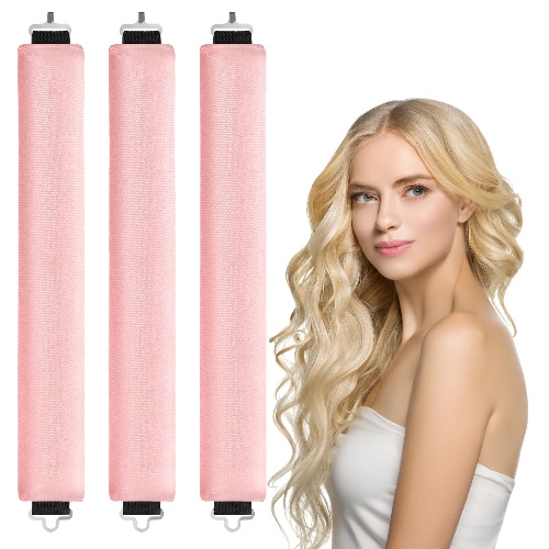 LOPHE Heatless Hair Curler, Heatless Curls Blowout Rods Hoofdband voor alle haartypes, Zachte haarrollers met haak (roze, 3PCS) - roze