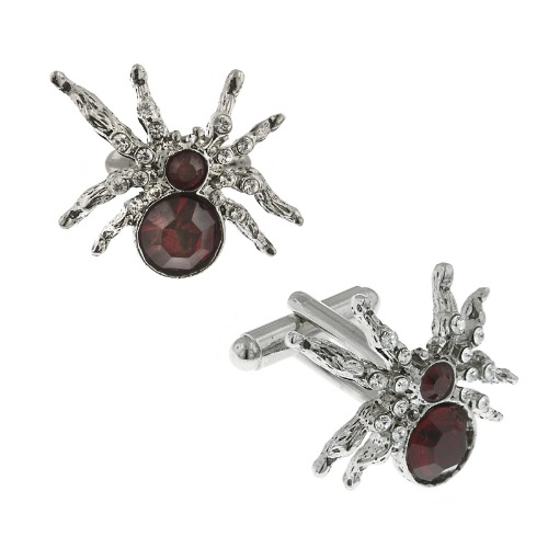 1928 Jewelry&reg; Silver-Tone Red Crystal Spider Cufflinks | Default Title
