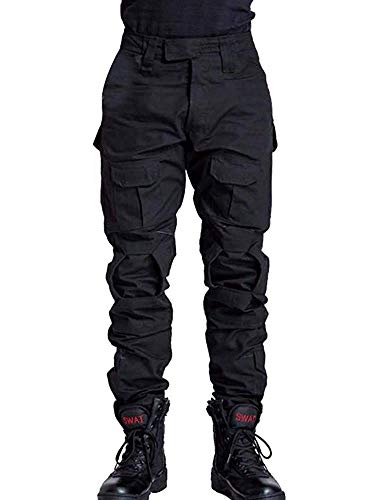 TRGPSG Men's Hiking Pants, Ripstop Camo Cargo Pants, Multi-Pocket Casual Work Pants - 38 - Black