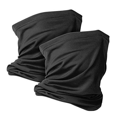 VULKIT 2 Pack Neck Gaiter Face Mask Scarf Reusable Bandanas Tube UV Protection Balaclava Outdoor Sport for Men and Women - Black