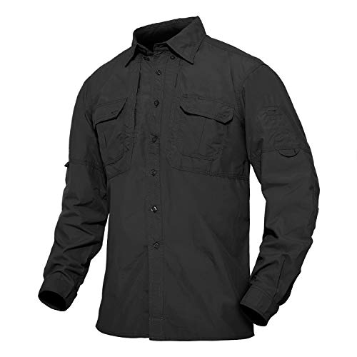 TACVASEN Men's Quick Dry Long Sleeve Shirts Breathable Lightweight Sun Protection Hiking Fishing Shirts - X-Large - Black