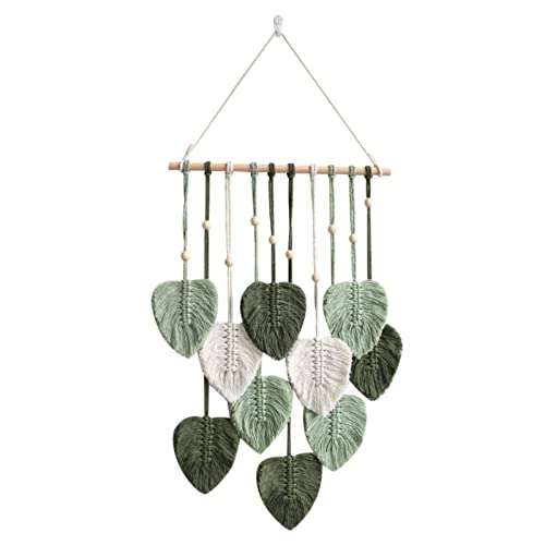 EXQUILEG Makramee Wandbehang Handgemacht Wohnungs Dekorationen Boho Makramee Wandteppich Gewebte Wandbehang Blatt Feder Wanddeko (Armeegrün) - Armeegrün