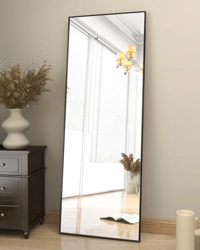 Koonmi Spiegel groß 53 x 163 cm, minimalistische Rahmen Standspiegel, robust modern Ganzkörperspiegel stehend, großer Wandspiegel horizontal oder vertikal hängend für Schlafzimmer, Schwarz - 53 x 163 cm - Schwarz