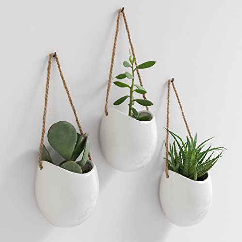 Kazai. Wandvasen -Ellie- | Hängende Keramik-Blumentöpfe 3-teilig | Wand-Deko für Zimmer, Balkon und Garten | Weiss (glänzend) - 3er-Set – Standard - Weiss (Glänzend)