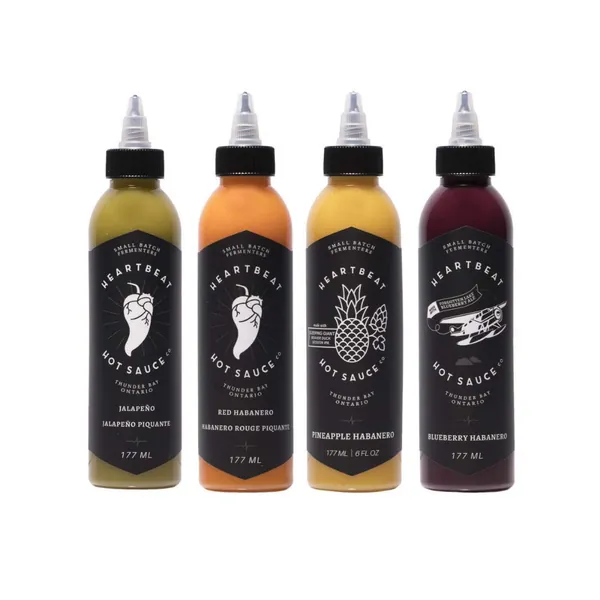 Heartbeat Hot Sauce - Mixed 4-Pack (4 Flavours: 1 x Pineapple Habanero, 1 x Red Habanero, 1 x Green Jalapeno, 1 x Blueberry Habanero) - Mixed Pack (4 Flavours) 177 ml (Pack of 4)