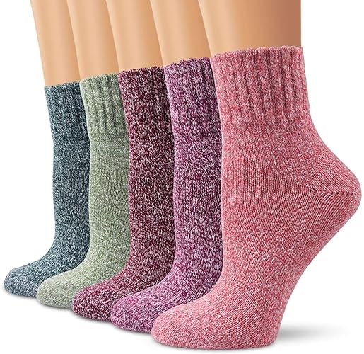 Natalie 5 Pairs Women Socks Thick Knit Wool Socks Women Vintage Fuzzy Socks for Women Assorted Color Womens Socks(Style A), Medium