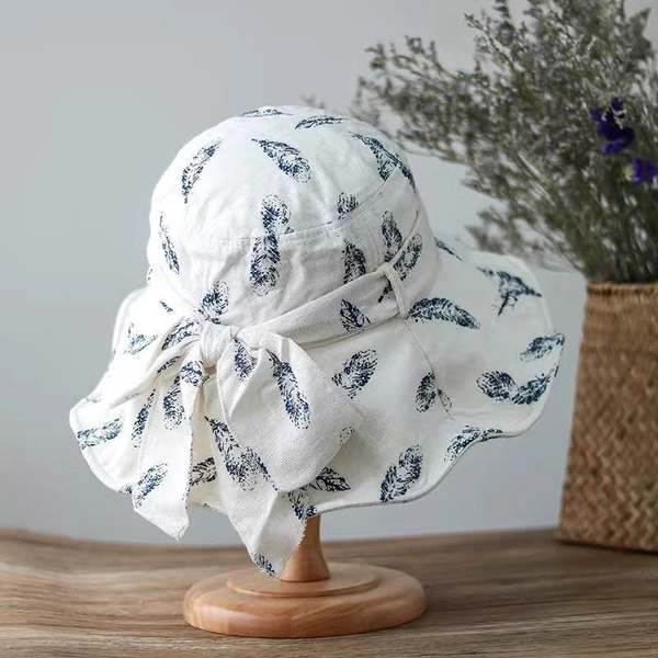 Feather Print Bucket Hat, Bucket Hat for Women, Sun Hat for Women Girl, Beach Hat, Spring Summer Hat, Bucket Hat with Bow Tie, Gift for Her