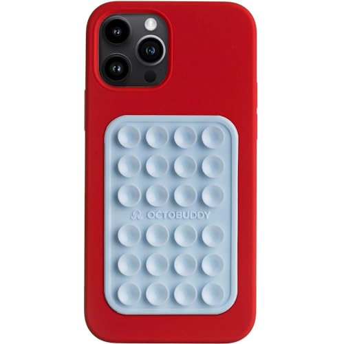 OCTOBUDDY - Silicone Suction Phone Case Adhesive Mount - Hands-Free, Strong Grip Holder for Selfies & Videos - Durable, Easy to Use - iPhone & Android Compatible - 2.25″ x 3.25″, Baby Blue - One-sided - Baby Blue