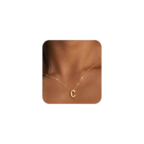 MTINEAPS Bubble Letter Necklace Gold Initial Necklaces for Women Trendy Chunky Charm Pendant Necklaces Gold Jewelry Birthday Gifts for Women Teen Her Mom Grandma Wife Sister - C-Gold