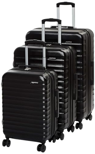 Amazon Basics 3-Piece Set Hardside Spinner, Black - Black - 3-piece Set