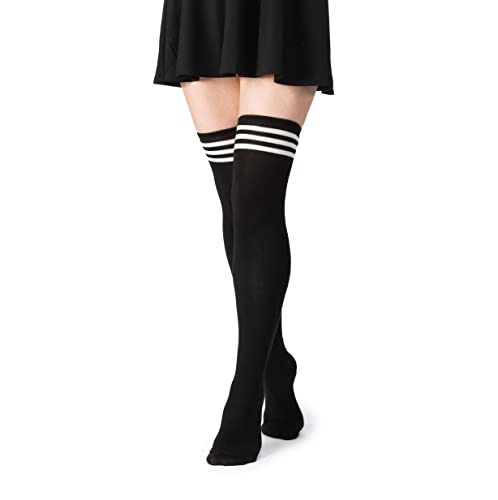 BeSinz Overknee Kniestrümpfe für Damen in Extra Länge, ideal für Femboy-Outfits und Fasching. Warm, rutschfest, aus atmungsaktiver Poly-Baumwollmischung. One Size für alle Frauen - Einheitsgröße - Schwarz-gestreift
