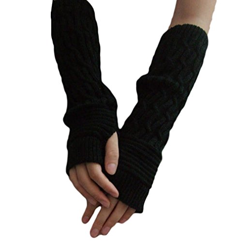 HENGSONG Damen Mädche Winter Fingerlose Armstulpen Stricken Pulswärmer Lange Elastische Halbfinger Handschuhe Fingerlose Handwärmer Sporthandschuhe - Schwarz