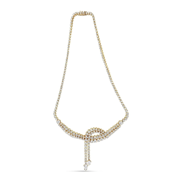 14k Yellow Gold 17.0 Cttw Diamond Double Row Lariat 18 Inch Tennis Necklace with Pear Shape Diamond Drop Tips (I-J Color, VS2-SI1 Clarity)