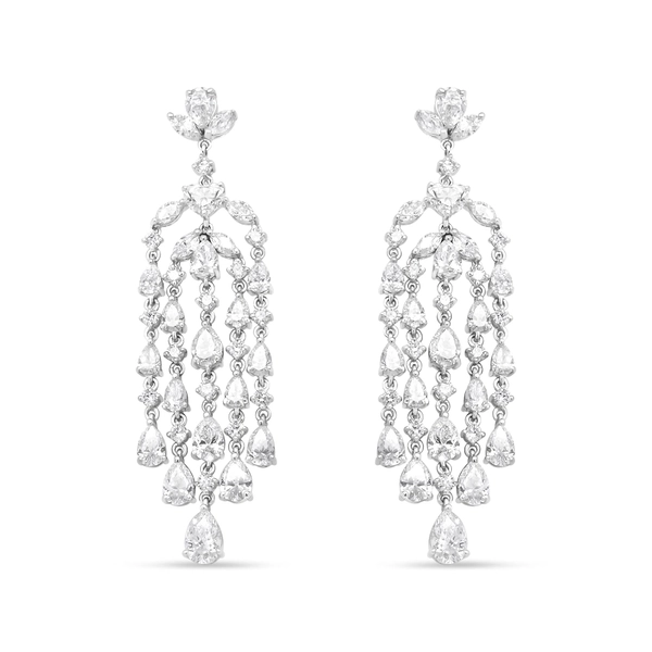18K White Gold 11 1/8 Cttw Fancy Mixed Diamond Waterfall Chandelier Dangle Drop Earrings (VS1-VS2 Clarity, G-H Color)