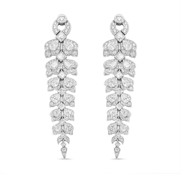 18K White Gold 10 1/4 Cttw Mixed Fancy Diamond Clusters Vintage Art Deco Cascade Dangle Drop Earrings (VS1-VS2 Clarity, G-H Color)