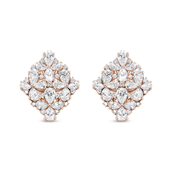 18K Rose Gold 8 1/3 Cttw Pear and Round Diamond Floral Cluster Omega Earrings (F-G Color, VS1-VS2 Clarity)