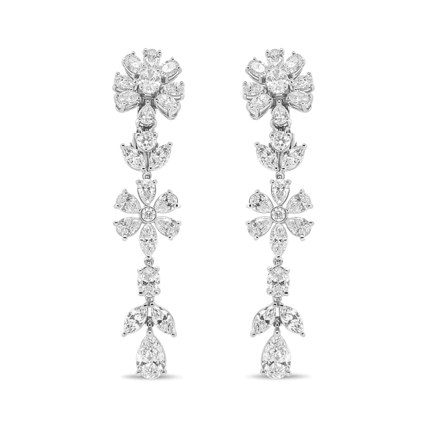 18K White Gold 10 1/4 Cttw Fancy Diamond Mixed Cluster Floral Dangle Drop Earrings (VS1-VS2 Clarity, G-H Color)