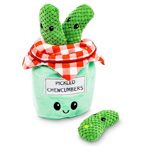 Pet Craft Supply Hide and Seek Plush Dog Toys Crinkle Squeaky Interactive Burrow Activity Puzzle Chew Fetch Treat Hiding Brain Stimulating Cute Funny Toy Bundle Pack -Pickles, for Medium Breeds - Pickled Chewcumbers