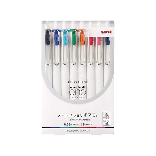 Uni Ball One, Gel Ink 0.38mm Ballpoint Pen, 8 Colors Set (UMNS388C)