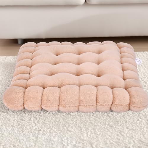 Noa Store Biscuit Cushion - Biscuit-Shaped Floor Cushions - Yoga Biscuit Pillow for Sitting on Floor - Foam Floor Lounger - Tufted Comfy Chair Pad - Foor Pillow - Brown - Light Brown