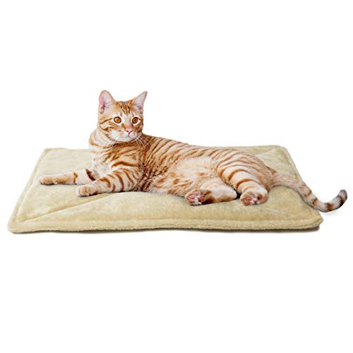 Furhaven Small Cat Bed ThermaNAP Quilted Faux Fur Self-Warming Pad, Washable - Cream, Small - Self Warming Pad - 56L x 43W x 1H cm - (Self Warming Pad) Quilted Faux Fur - Cream