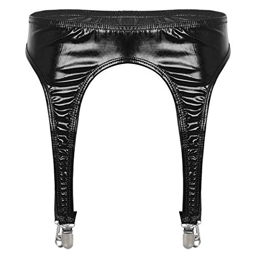 dPois Womens Vintage Shiny Metallic Thigh Length Stockings Pantyhose Garter Belt Clubwear Black One Size - Black