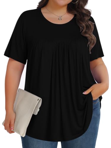 Tencede Womens Plus Size Tops Shirts Short Sleeve Crew Neck Tunic Casual Soft Clothes 1X-5X - Black - 4X-Large