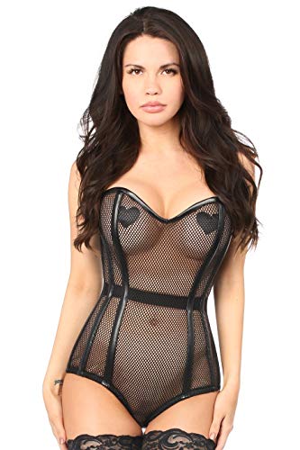 Daisy corsets womens Steel Boned Fishnet Corseted Bodysuit - 5X - Black